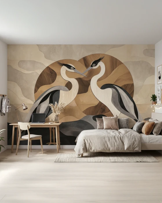 Tapeta z czaplami WOOD STORY