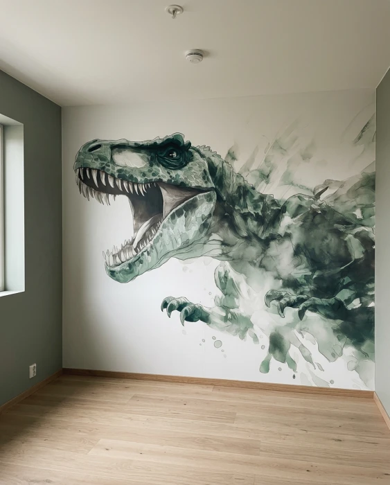 Tapeta dziecięca z dużym zielonym dinozaurem