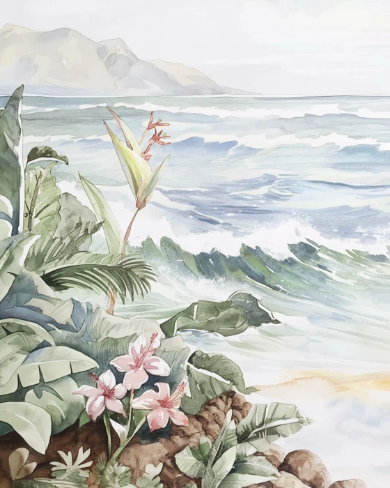 Tapeta z egzotyczną plażą palmami i oceanem