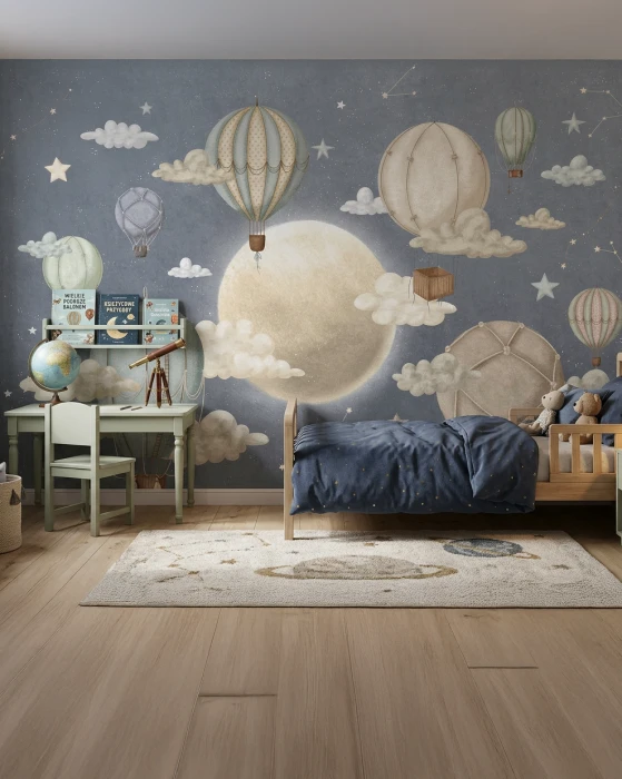 Tapeta z balonami na nocnym niebie do pokoju chłopca