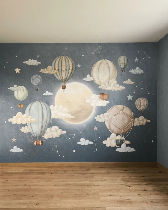 Tapeta z balonami na nocnym niebie do pokoju chłopca