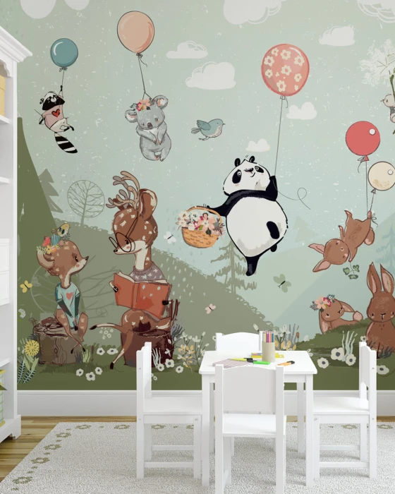Tapeta ze zwierzętami i balonami SPRING TALES