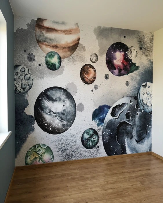 Kosmiczna tapeta dziecięca z planetami i galaktykami