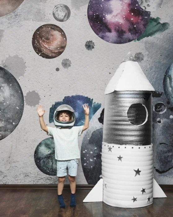 Tapeta kosmos z planetami w stylu akwarelowym