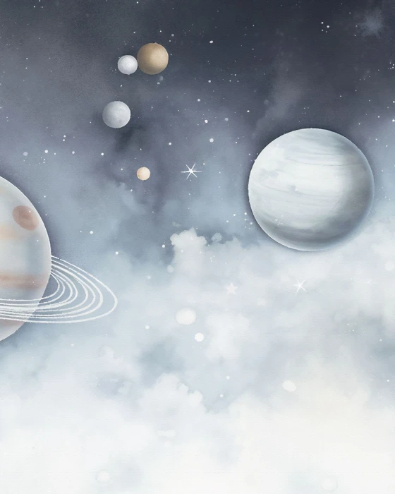 Akwarelowa tapeta z planetami i gwiazdami