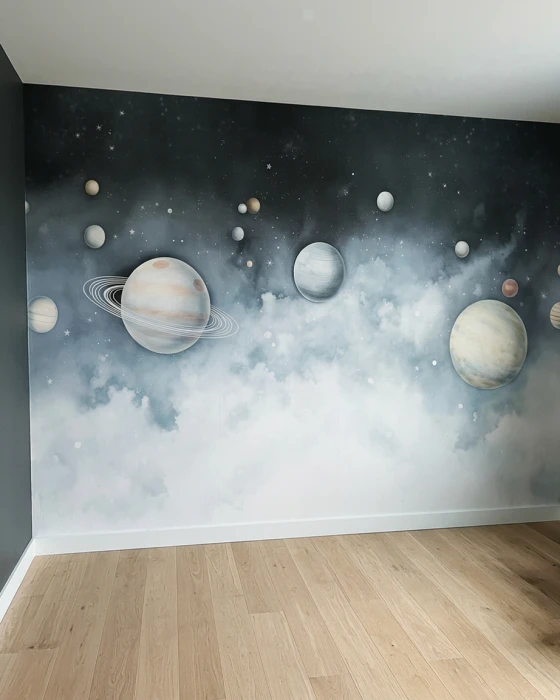 Tapeta układ planet na tle kosmicznej mgławicy