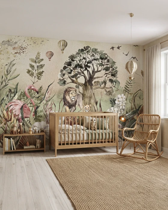Tapeta z lwami i flamingiem ROYAL GARDEN