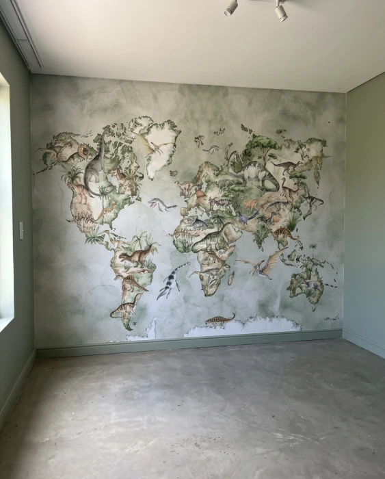 Edukacyjna tapeta dziecięca mapa świata dinozaurów