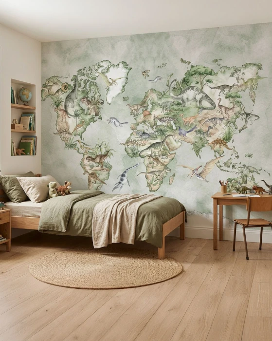 Tapeta mapa świata z dinozaurami PREHISTORIA