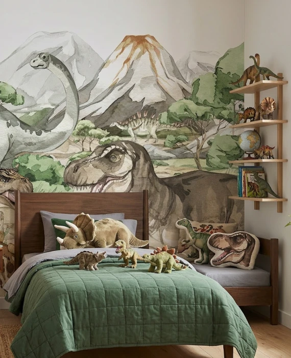 Akwarelowa tapeta dinozaury do pokoju dziecka