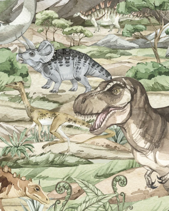 Tapeta T-Rex i dinozaury w jurajskim krajobrazie