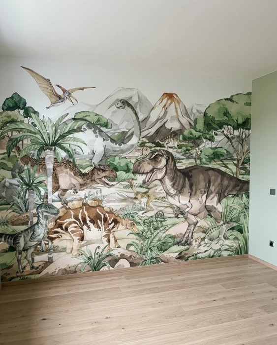 Dinozaury w dżungli – tapeta do pokoju chłopca
