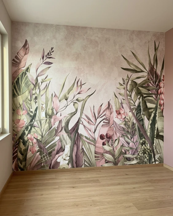 Akwarelowa tapeta botaniczna z egzotycznymi liśćmi