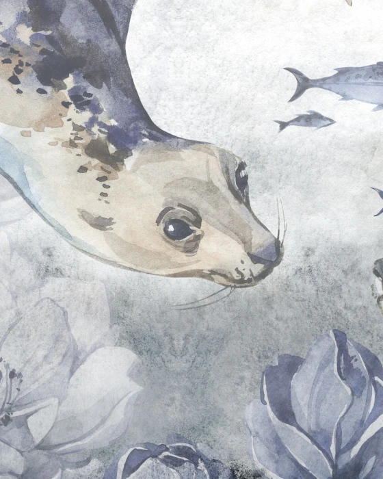 Akwarelowa tapeta ocean ze zwierzętami morskimi