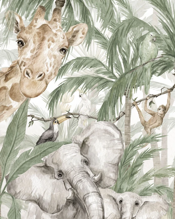 Tapeta safari ze zwierzętami wśród palm