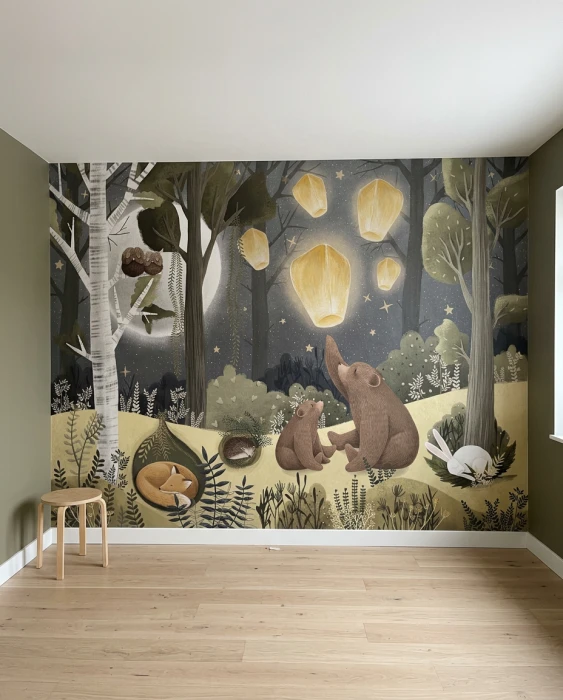 Tapeta zwierzęta w nocnym lesie
