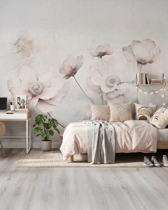 Tapeta w pudrowe kwiaty MISTY BLOOMS