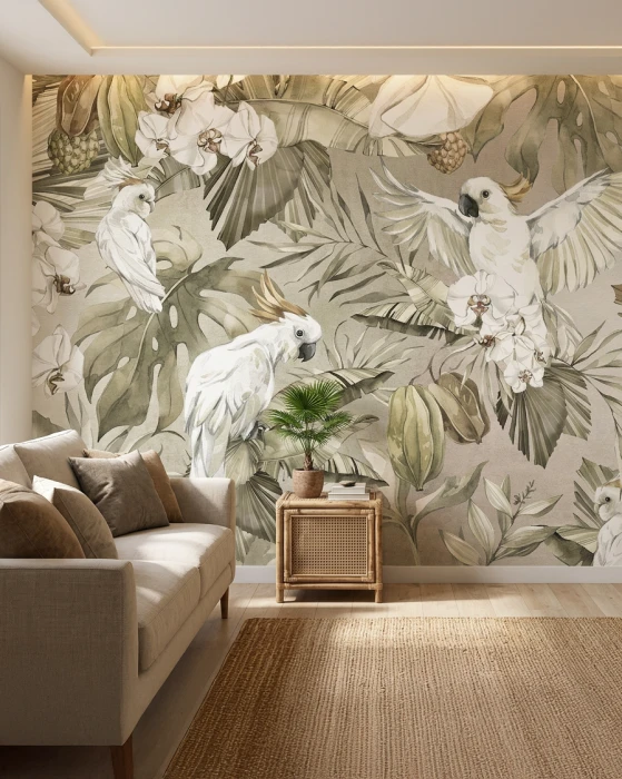 Tapeta egzotyczne ptaki i orchidee