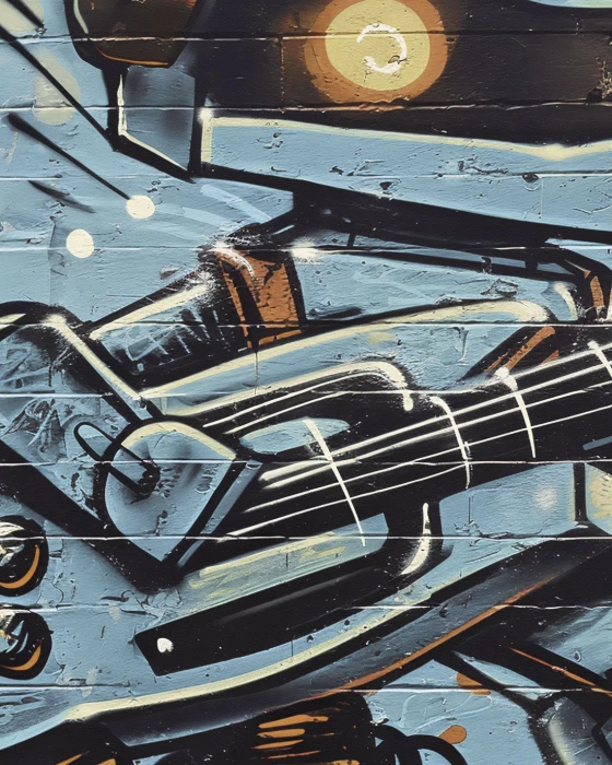 Industrialna tapeta graffiti z gitarzystą