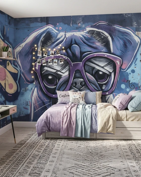 Tapeta graffiti z mopsem GRAFFIMALS