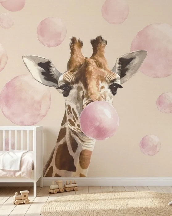 Tapeta GIGI BUBBLES z żyrafą w aranżacji pokoju dziecka