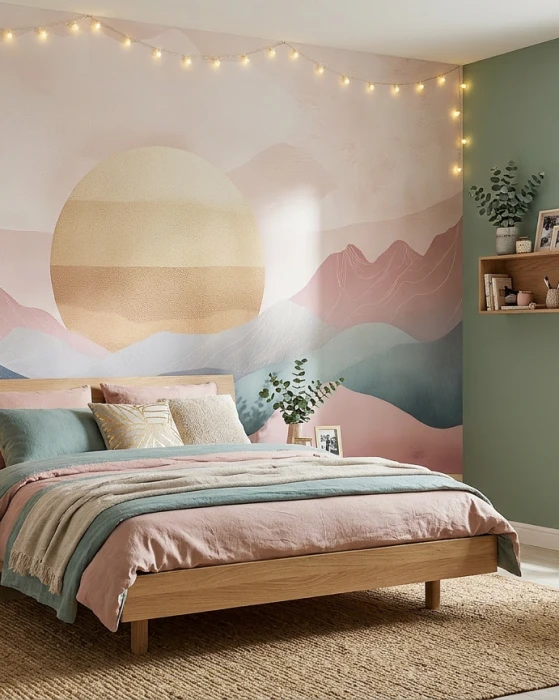 Pastelowa tapeta krajobrazowa z górami