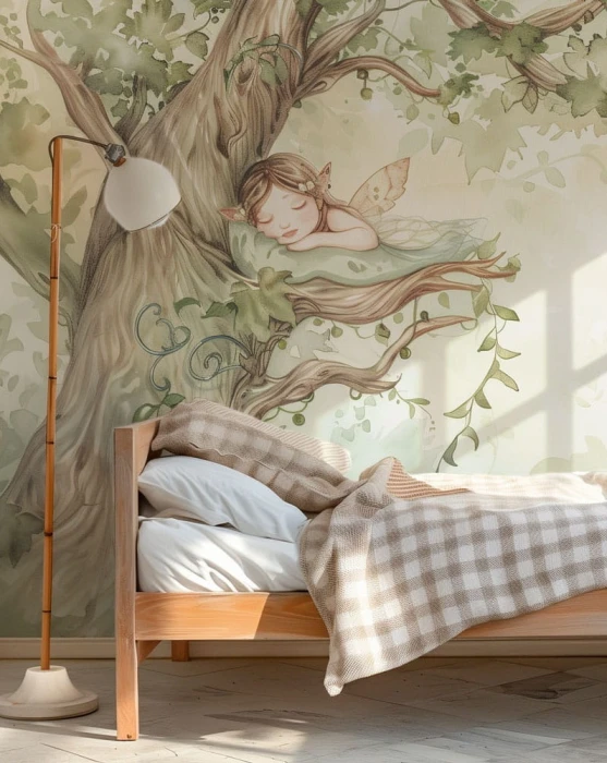 Tapeta dziecięca z leśną wróżką i magicznym domkiem