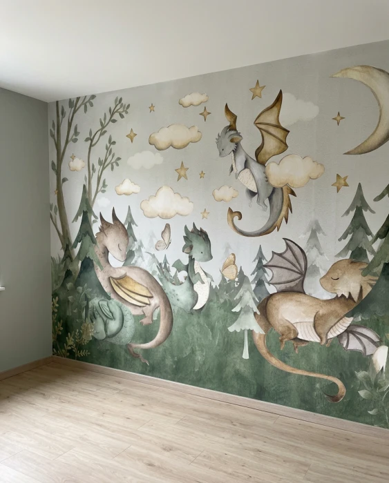 Tapeta do pokoju dziecka z latającymi smokami