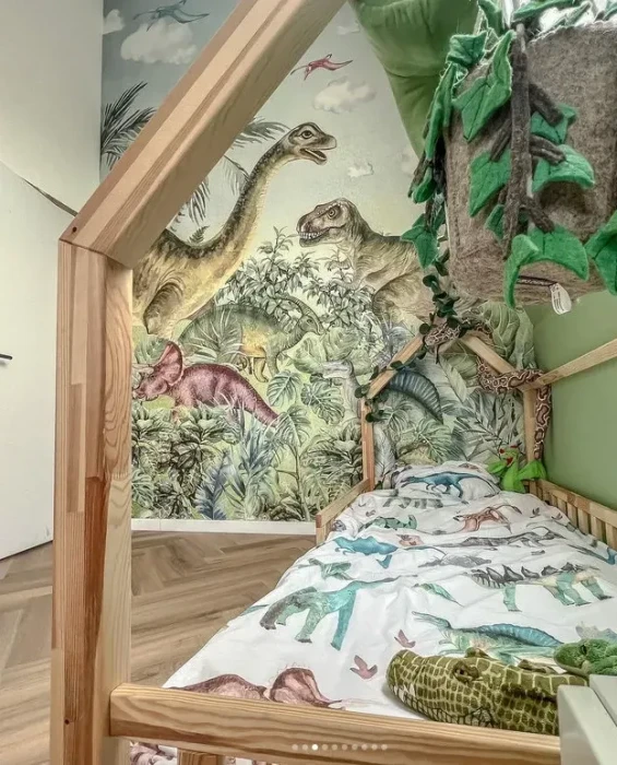 Dinozaury w dżungli – tapeta do pokoju dziecka