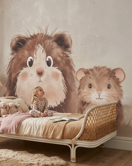 Tapeta ze świnką morską i myszą CUDDLY FRIENDS