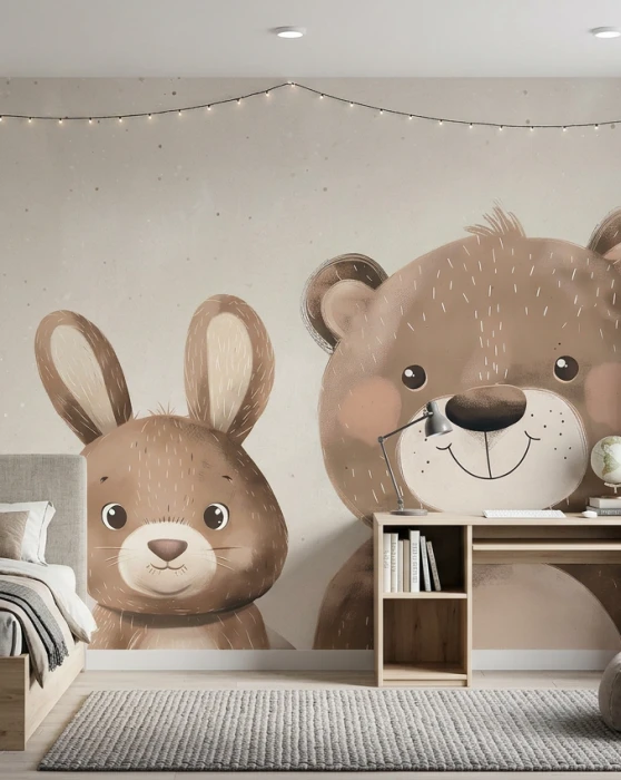 Tapeta z misiem i zającem CUDDLY FRIENDS