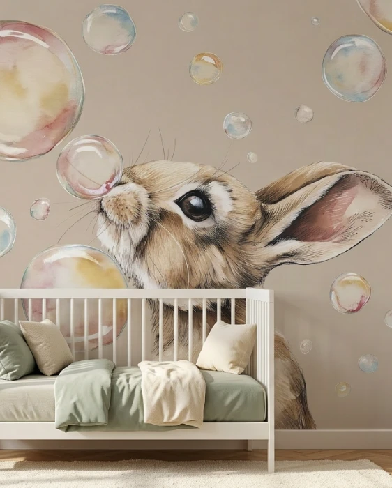 Tapeta z króliczkiem i różowym balonem z gumy BUNNY BUBBLES