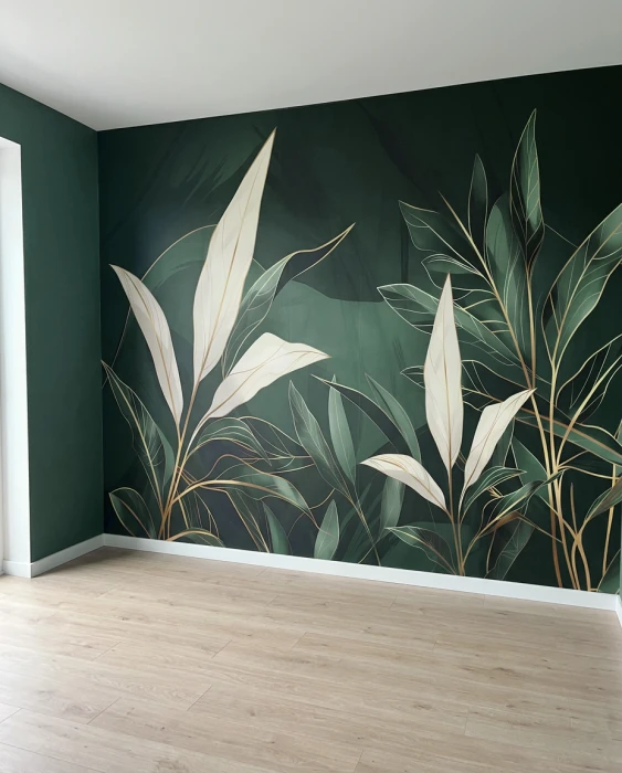 Liście na ciemnym tle – nowoczesna tapeta botaniczna