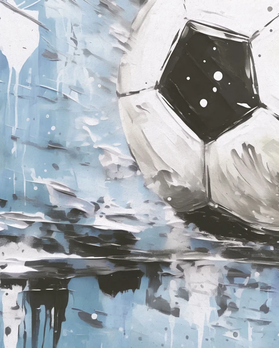 Tapeta z piłką nożną – nowoczesny niebieski mural w malarskim stylu do pokoju młodzieżowego