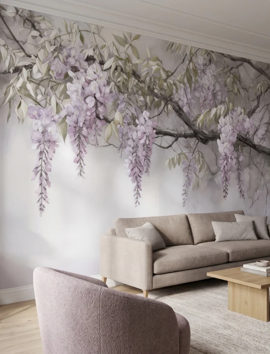 Pastelowa tapeta botaniczna w stylu japandi