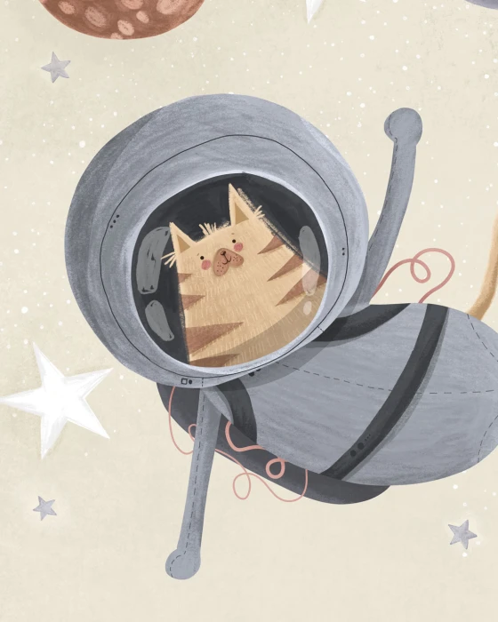 Tapeta dziecięca ze zwierzętami w kosmosie – pastelowy mural z astronautami, rakietą i planetami
