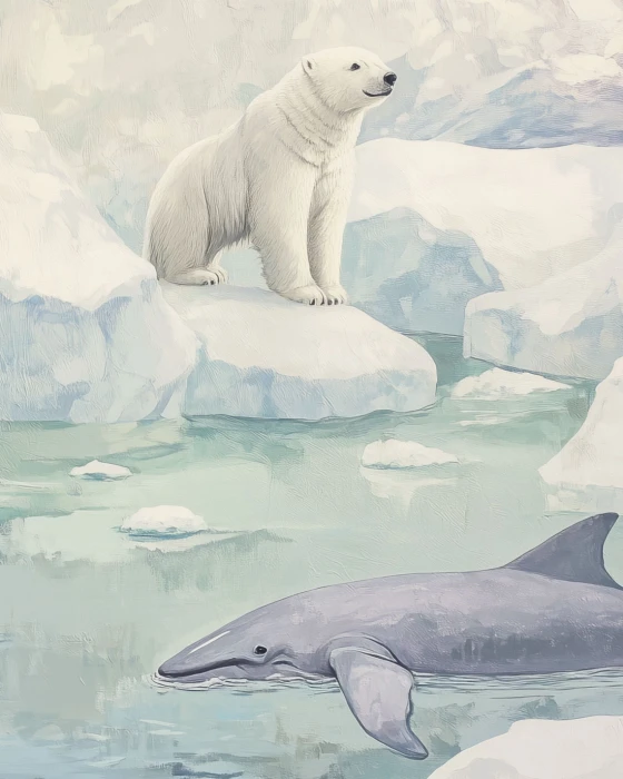 Tapeta z niedźwiedziami polarnymi – zimowy mural ścienny z lodowcami i oceanem do pokoju dziecka