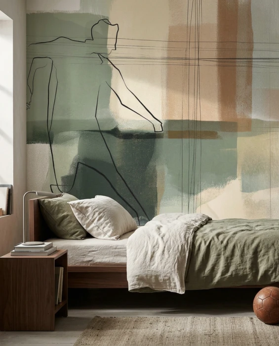 FORMA green and beige abstract wallpaper with geometric lines