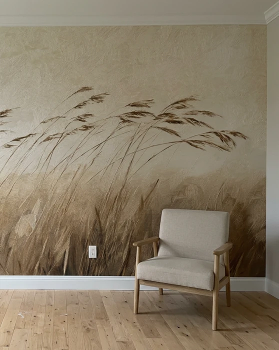 Malerische Wiesen-Fototapete in Beige und Creme