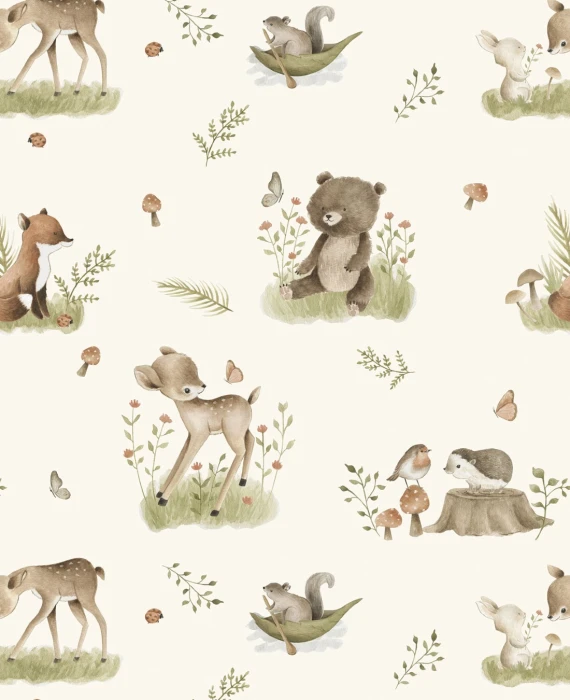 Tapeta woodland z leśnymi zwierzątkami dla dzieci