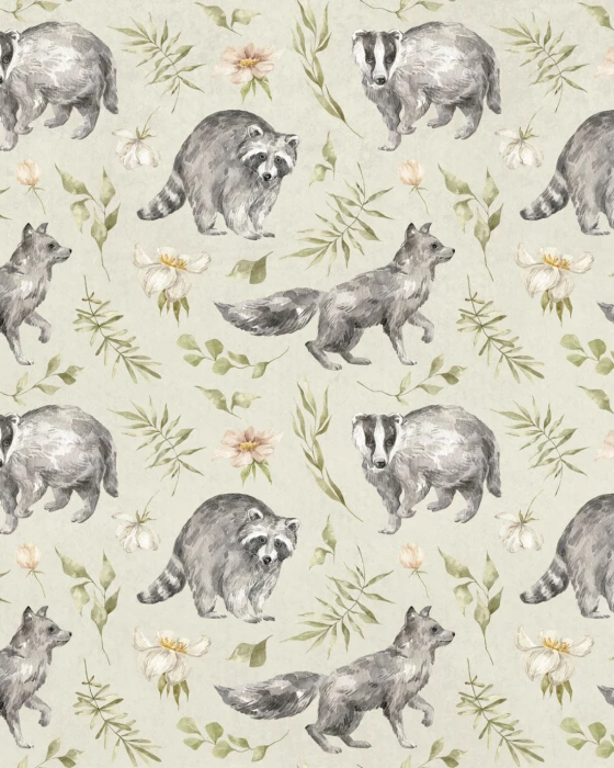 Powtarzalny wzór z leśnymi zwierzętami i roślinami FOREST PATTERN