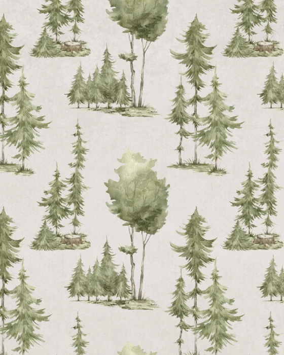 Powtarzalny wzór z sosnami, świerkami i zagajnikami PINEWOOD