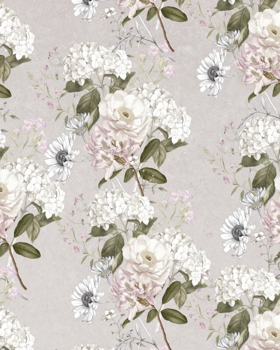 Tapeta LILIAN z hortensjami, anemonami i margerytkami