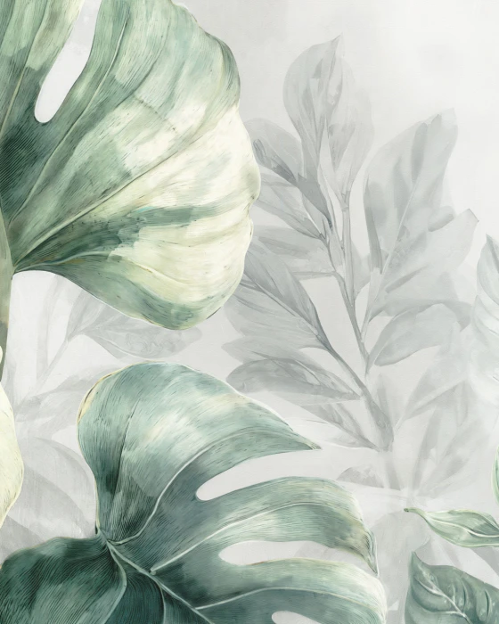 Zielona tapeta botaniczna MONERA z tropikalnymi liśćmi