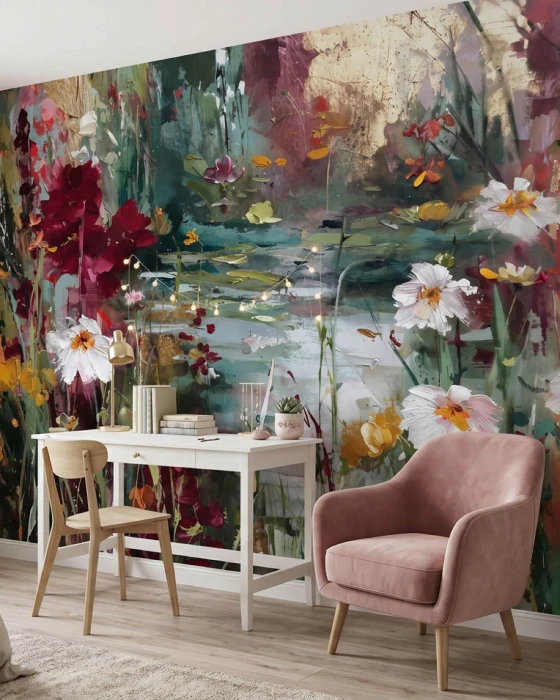 Tapeta w duże kwiaty FLORASH w eleganckim salonie