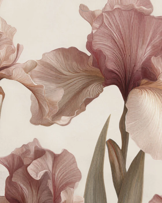 Botaniczna tapeta MARIEL z fioletowymi i różowymi irysami