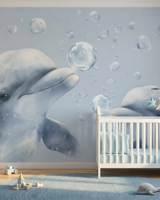 Tapeta z delfinami i bąbelkami NIMO BUBBLES w pokoju dziecka