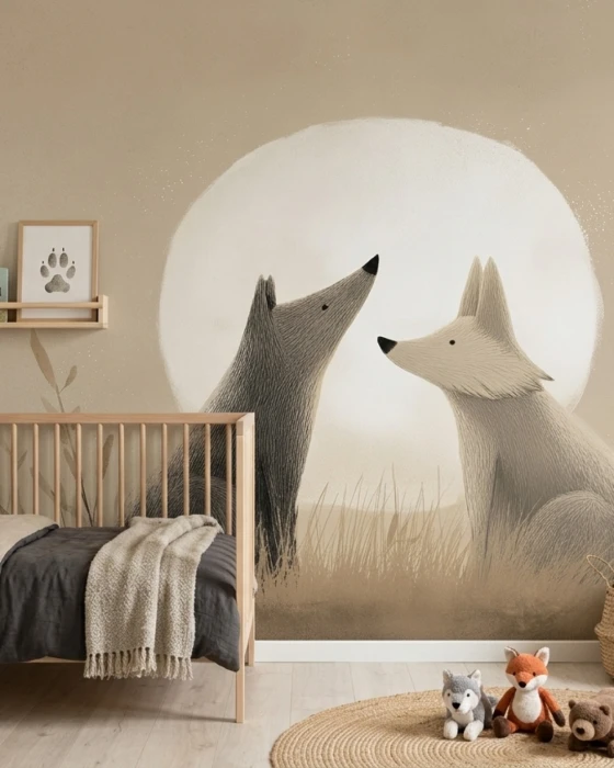 Tapeta LUNA & FRIENDS z dwoma wilkami na tle jasnego księżyca