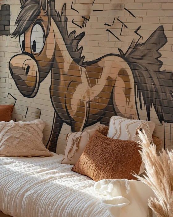 Tapeta z konikiem na ścianę – humorystyczny motyw graffiti do pokoju dziecka