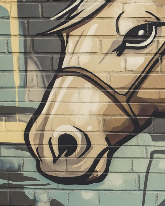 Koń w stylu street art – tapeta z motywem konia na ceglanej ścianie do pokoju młodzieżowego